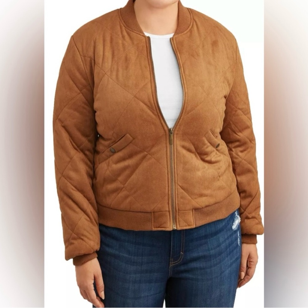 Vintage yoki women cropped quilted jacket. Brown size lg